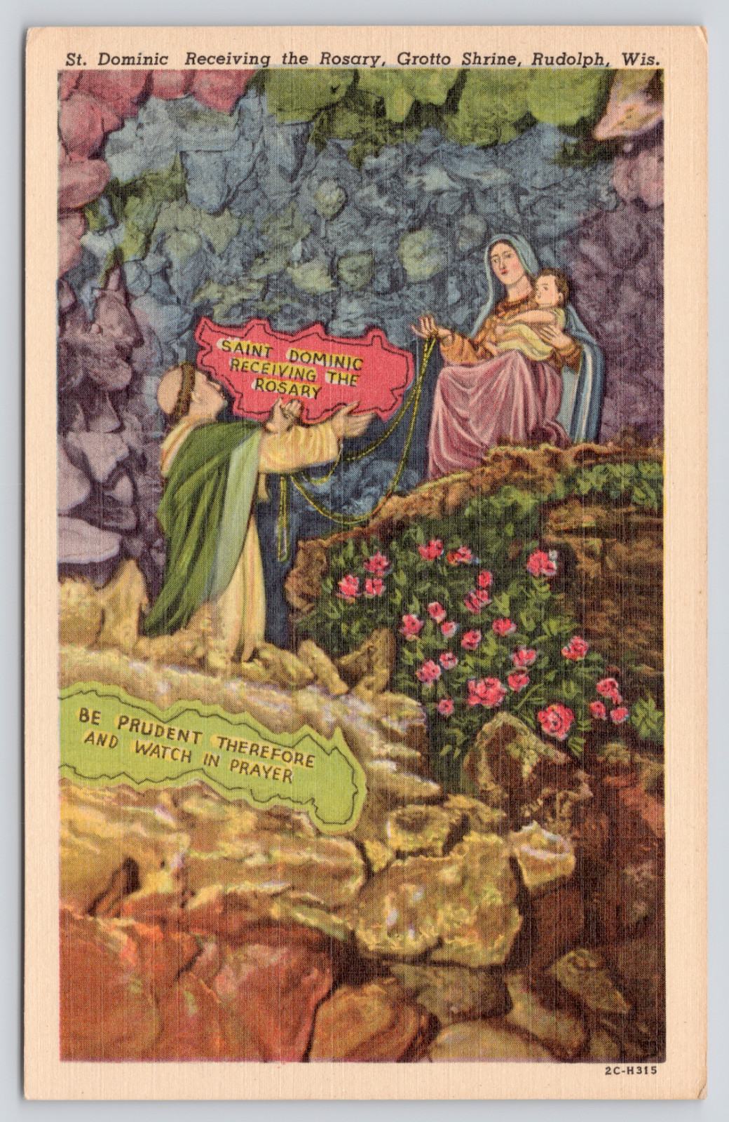 c1935 St Philomena's Church St Dominic Grotto Shrine Rudolph WI Postcard Rosary