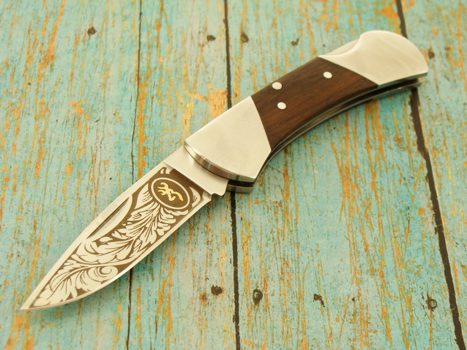 BROWNING ARMS MODEL 753 ENGRAVED GOLD STAG LOCKBACK HUNTING POCKET KNIFE KNIVES