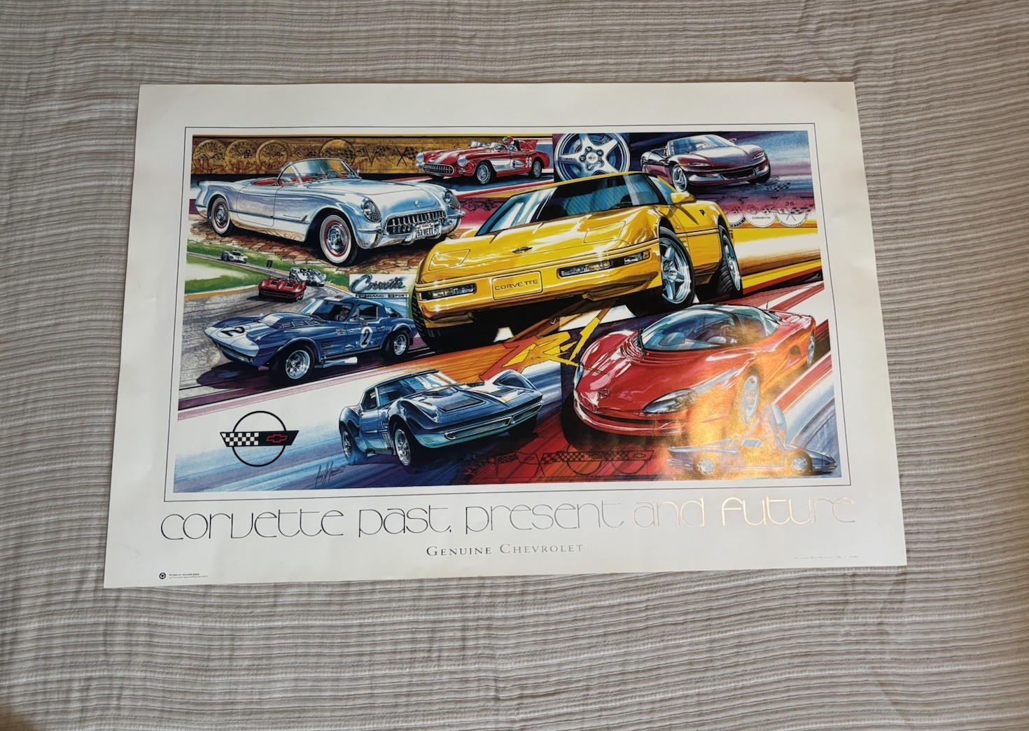 Vtg Corvette Past Present and Future Poster 1994 Chevrolet Dealer Foil 36”x24”