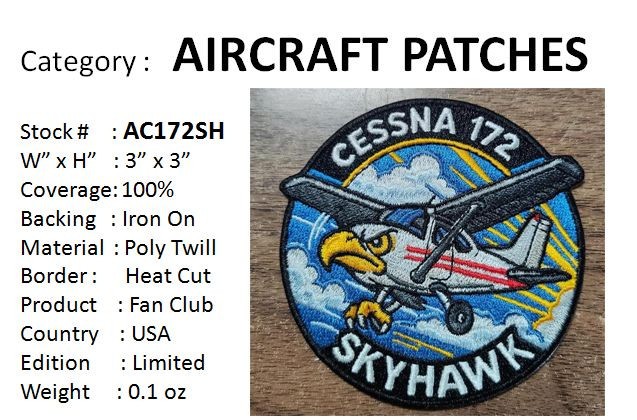 CESSNA 172 - SKYHAWK  - 3” Cloth Patch - AC172SH