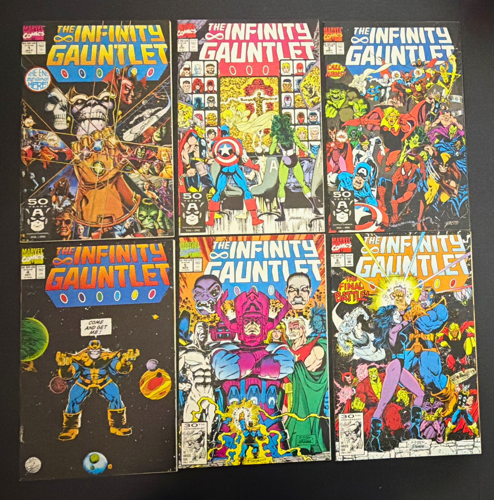 Marvel Comics The Infinity Gauntlet (1991) Comic Book Lot, 1-6, Clean Copies