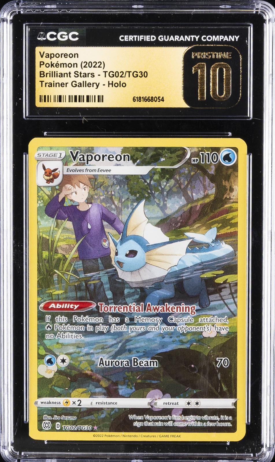 2022 POKEMON BRILLIANT STARS TRAINER GALLERY, HOLO VAPOREON CGC 10 PRISTINE