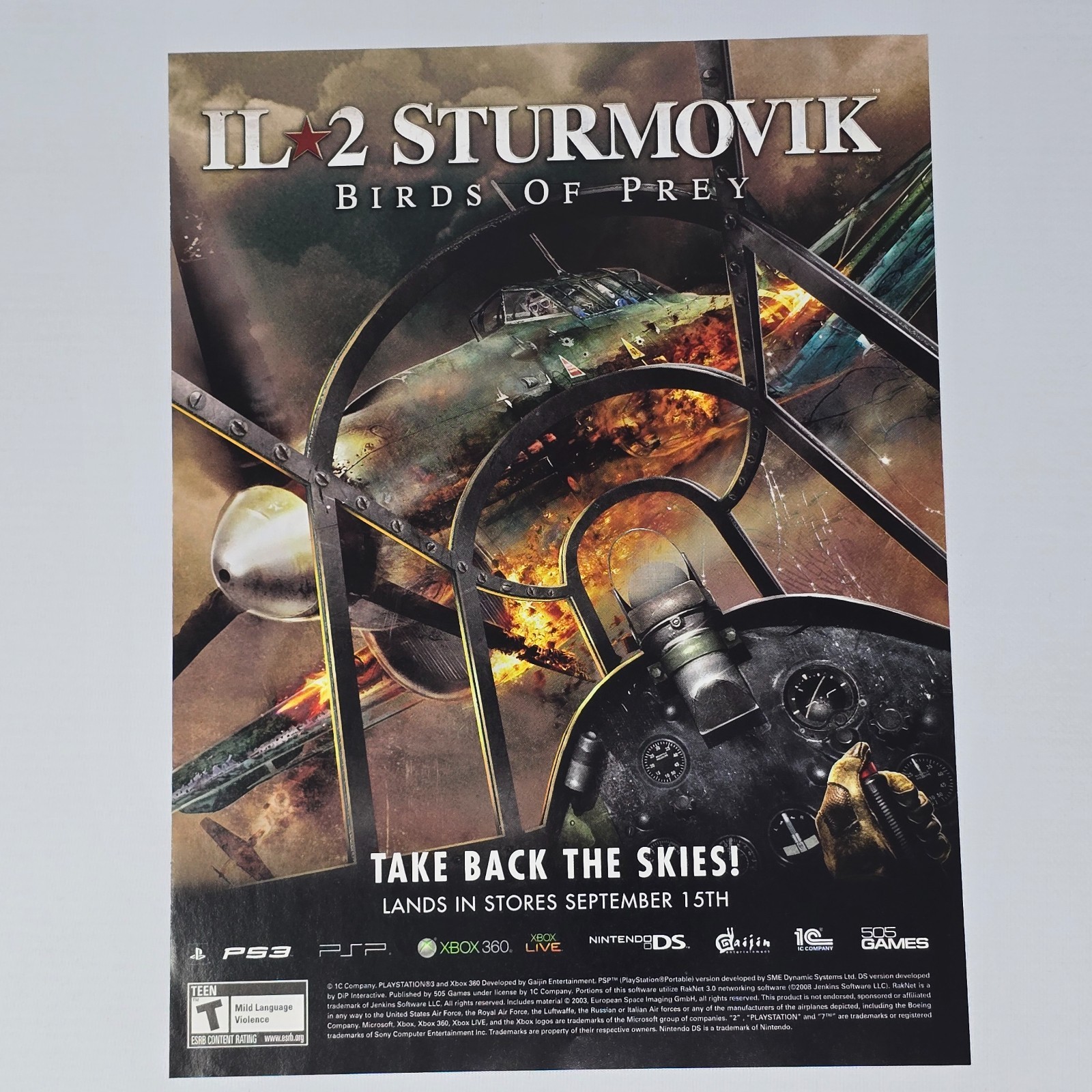 IL 2 Sturmovik PlayStation 3 PS3 PSP Xbox 360 DS Birds Print Ad/Poster
