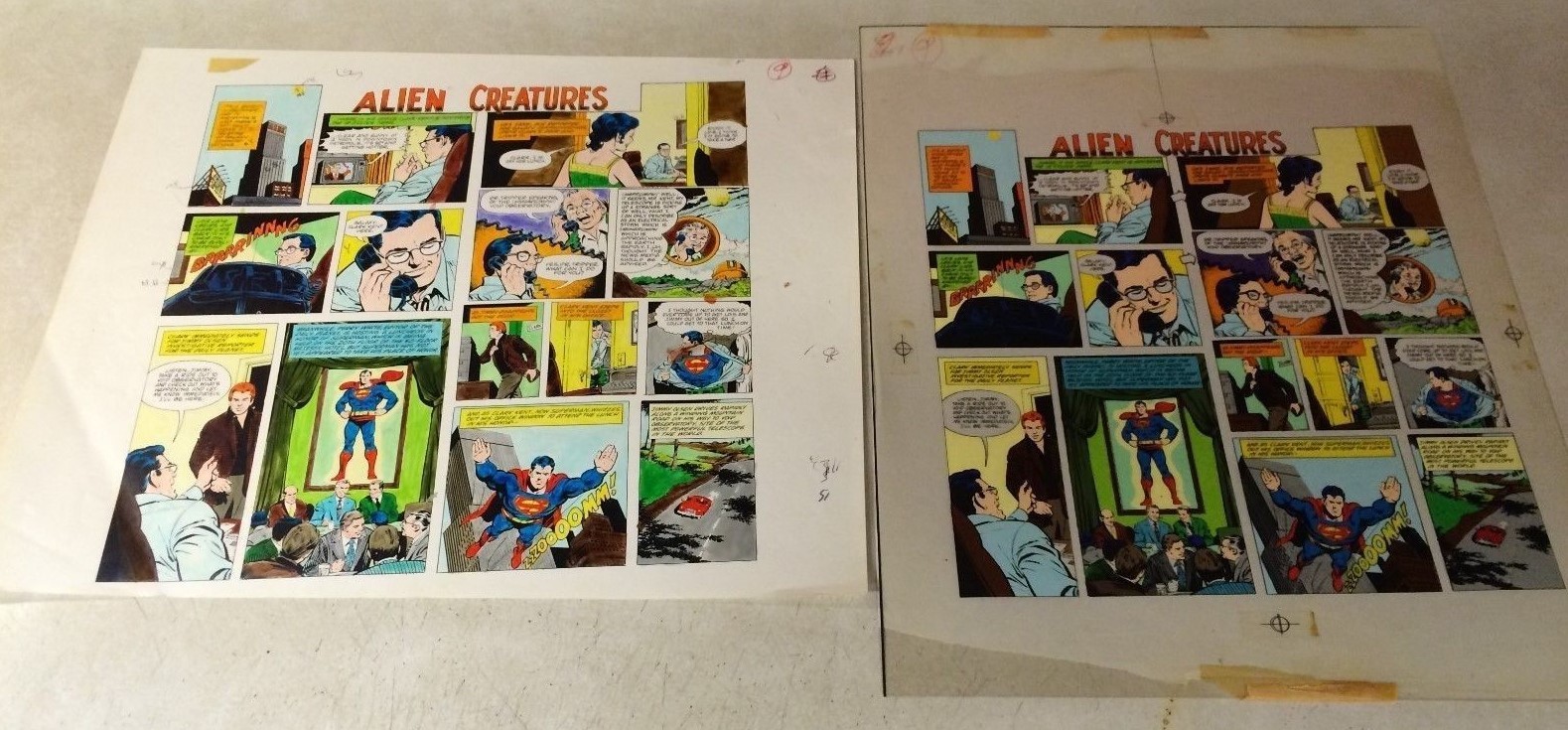 SUPERMAN  alien creatures 2 pieces TITLE PAGE art 1975 MXYZPTLK peter pan LOIS