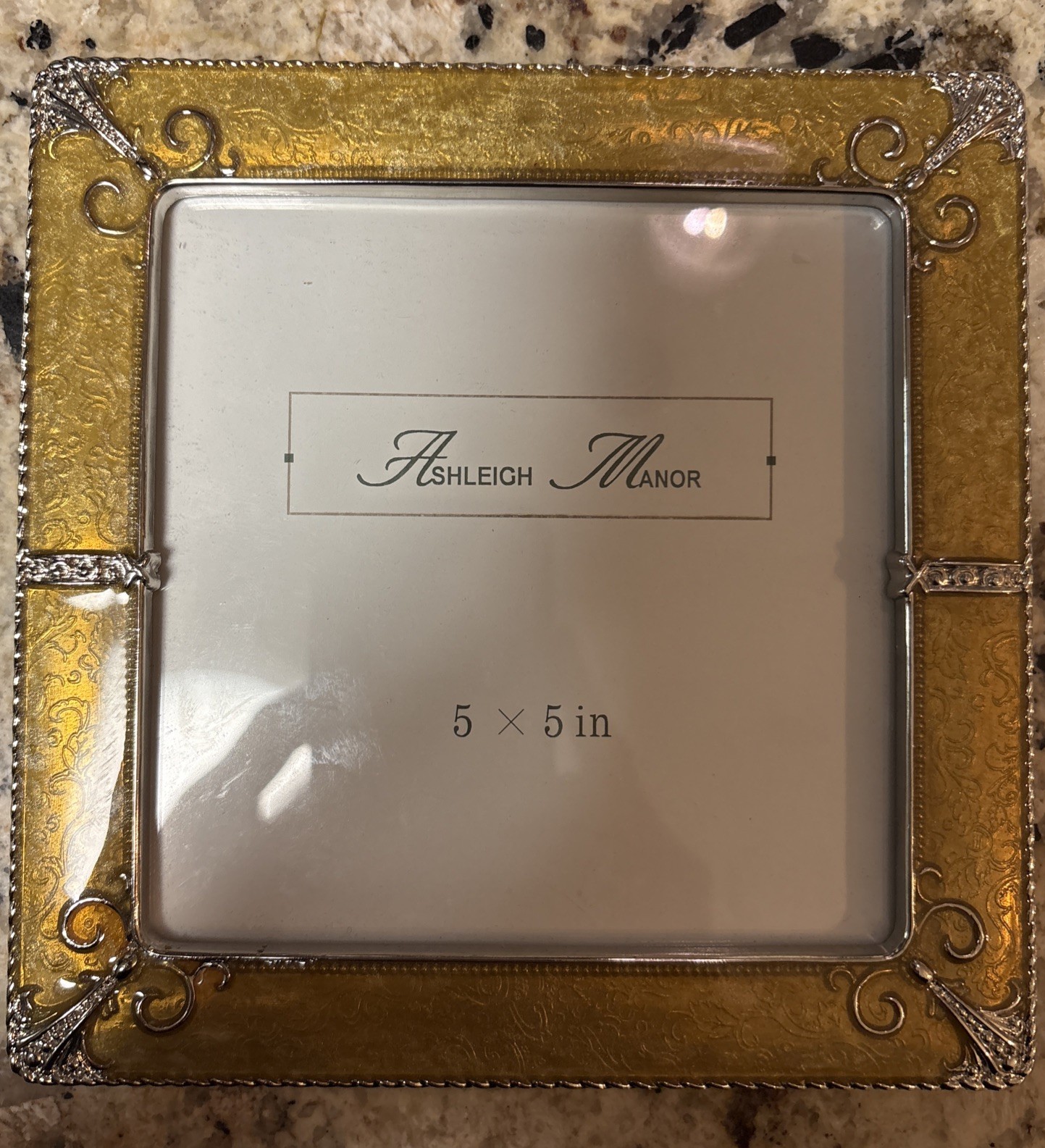 Vintage Ashleigh Manor Metal Enamel Yellow Gold Tone Filigree Picture Frame 5x5