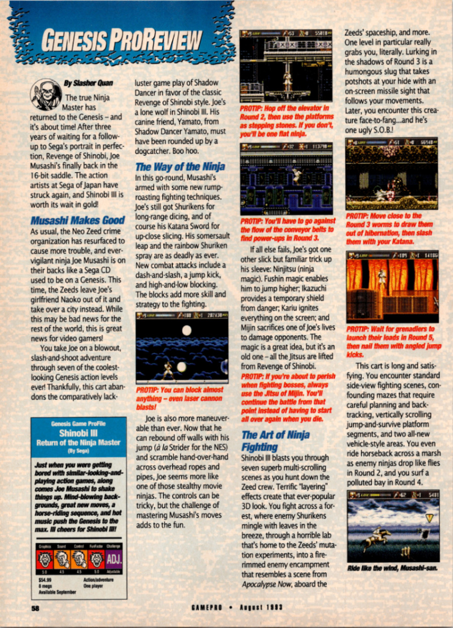 Sega Shinobi III Genesis GamePro Magazine Review Page 1993 Retro Gaming Print