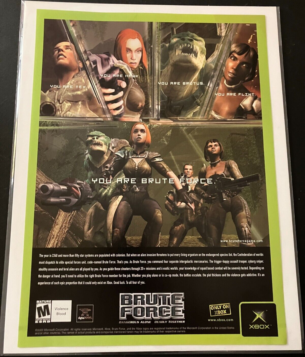 Brute Force on Microsoft Xbox - Vintage Gaming Print Ad / Poster / Wall Art MINT
