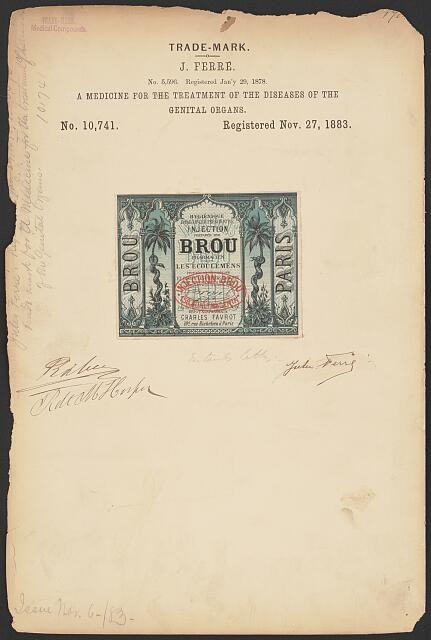 Photo:J. Ferr� Brou Trademark Registration Medicine Genital Organs 1883