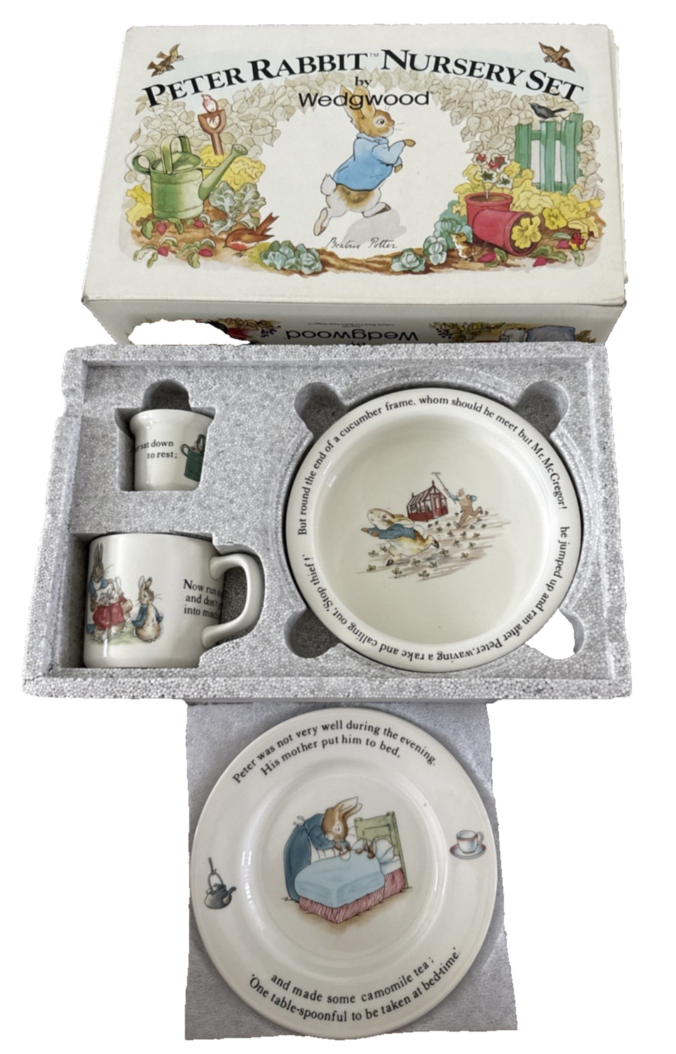 Vintage Wedgwood Peter Rabbit Nursery 3 Piece Set Original Box Gift NIB RARE