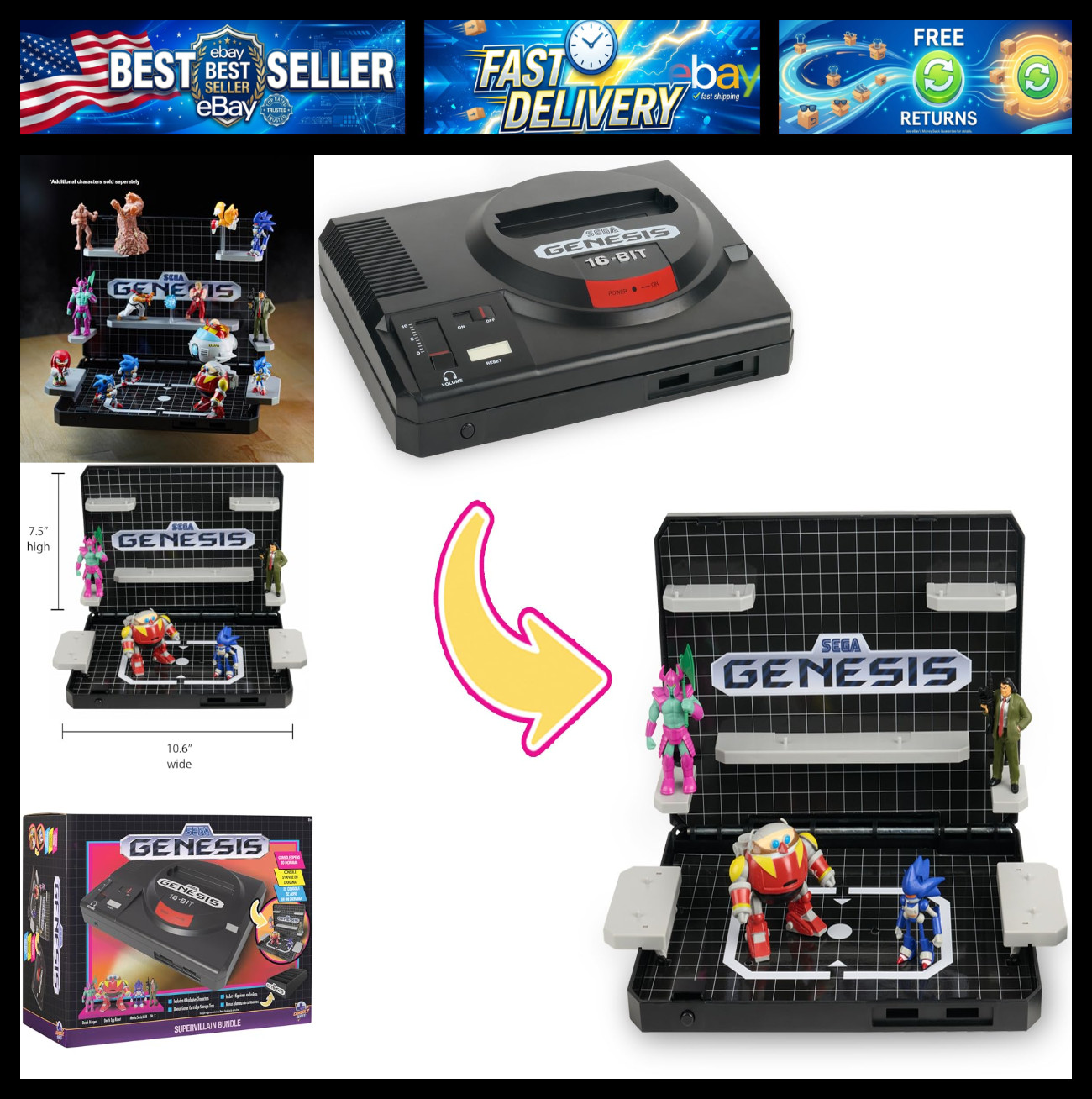 Console Heroes SEGA Genesis Supervillain Boss Bundle Display – Includes 4 Villai