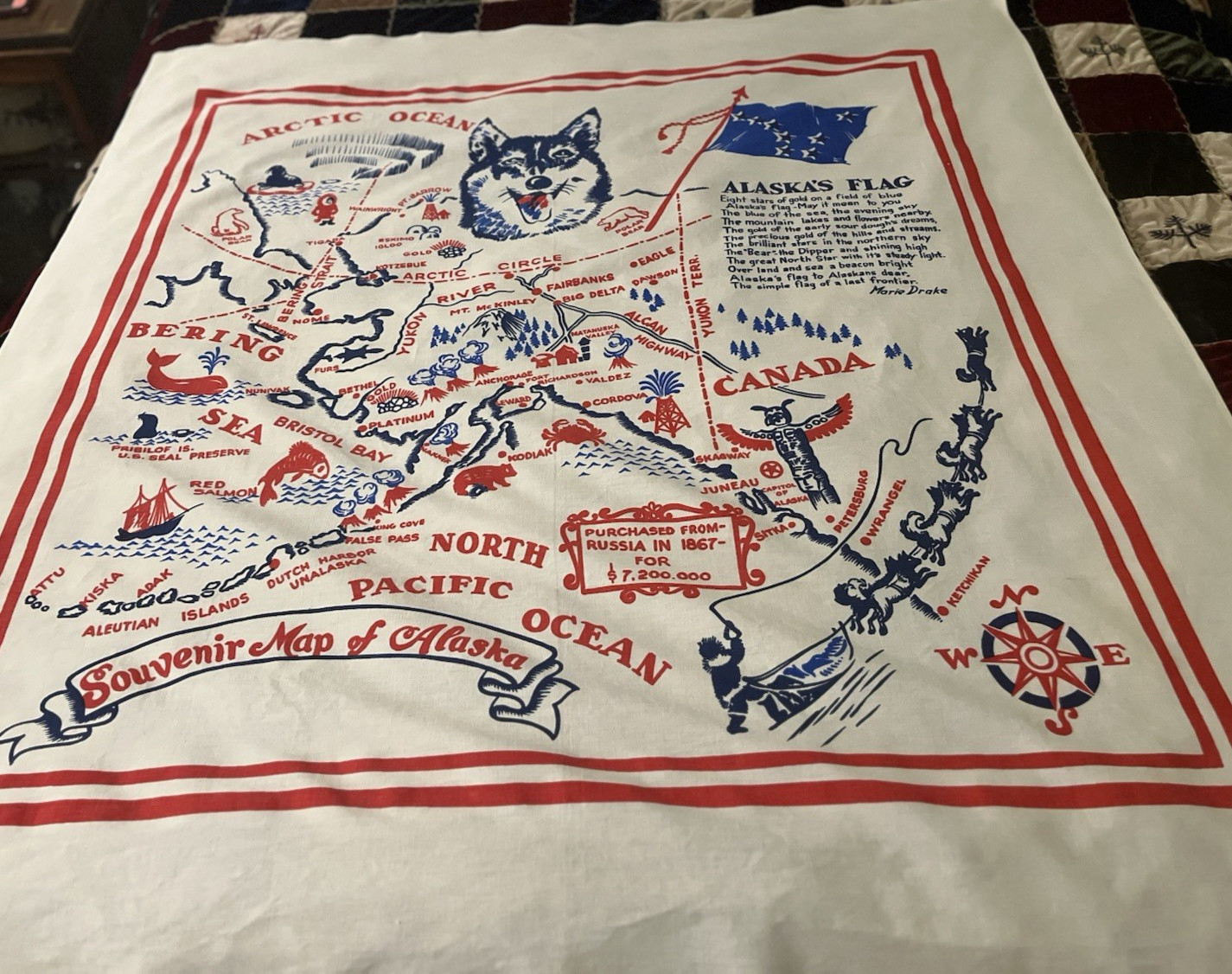 Vintage 1950s, MCM  Alaska Souvenir Tablecloth 48\