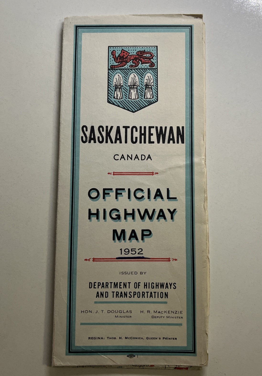 Vintage 1952 Saskatchewan Canada Official Highway Map Near Mint Condition 