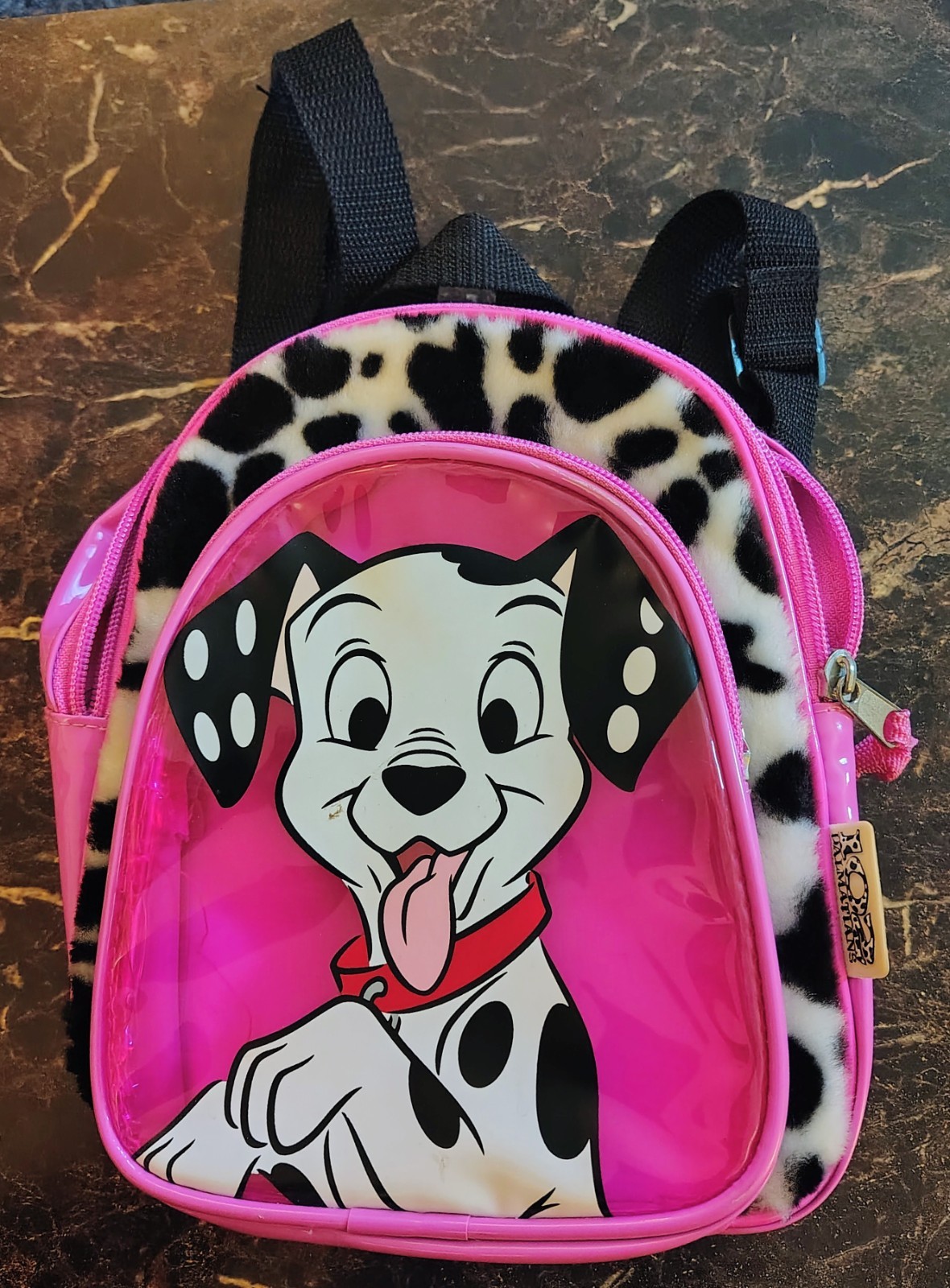 Vintage Disney Kids Mini Backpack 102 Dalmatians Pink And Faux Fur Spots