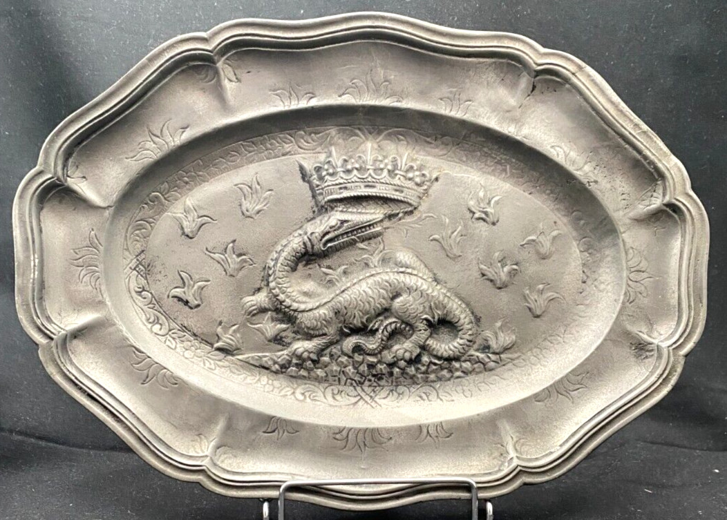 BEAUTIFUL ANTIQUE, FRANCIS I OF FRANCE, COAT OF ARMS TIN DECOR TRAY 11\