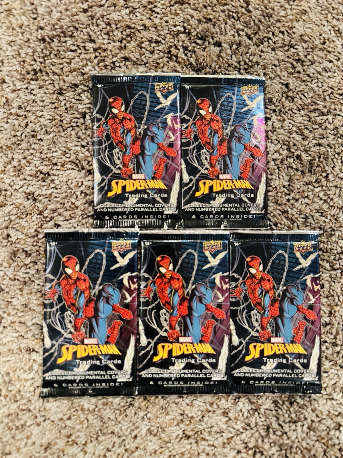 Lot Of 5 Upper Deck 2024 Spiderman Trading Cards Booster Packs Sealed Rare