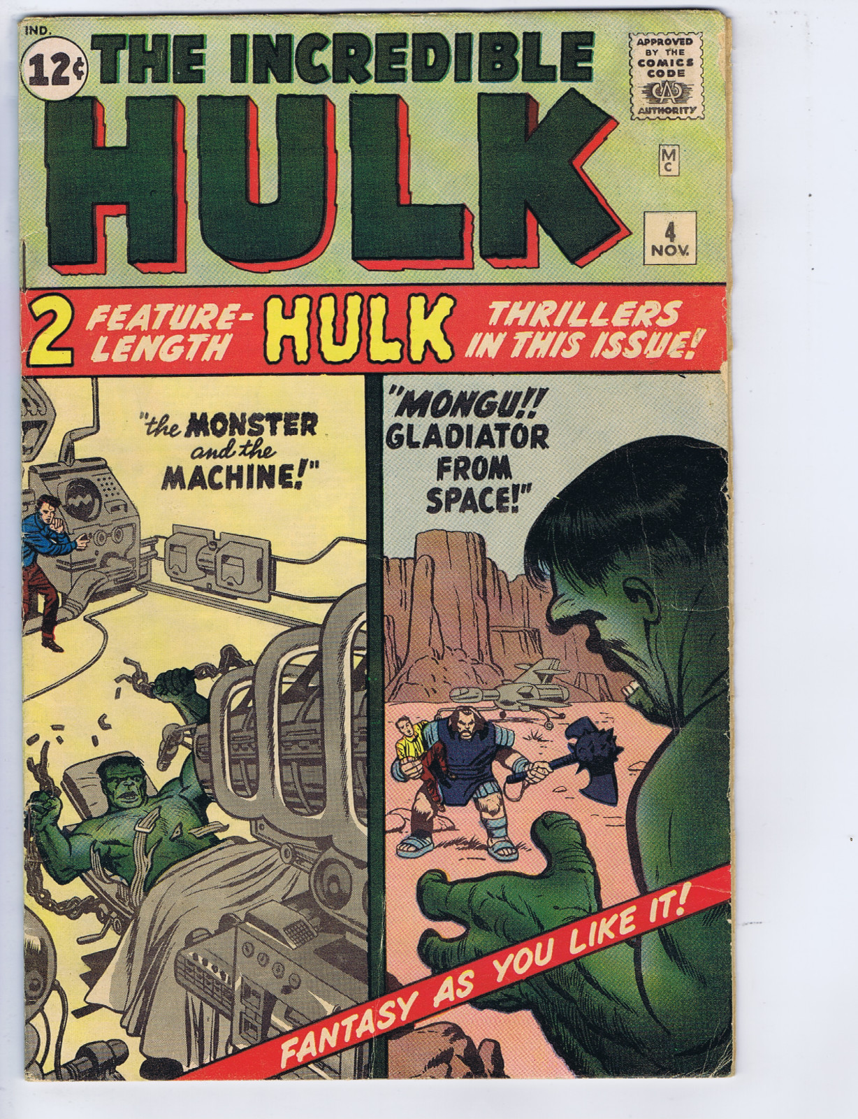 Incredible Hulk #4 Marvel 1962 '' The Monster and the Machine  