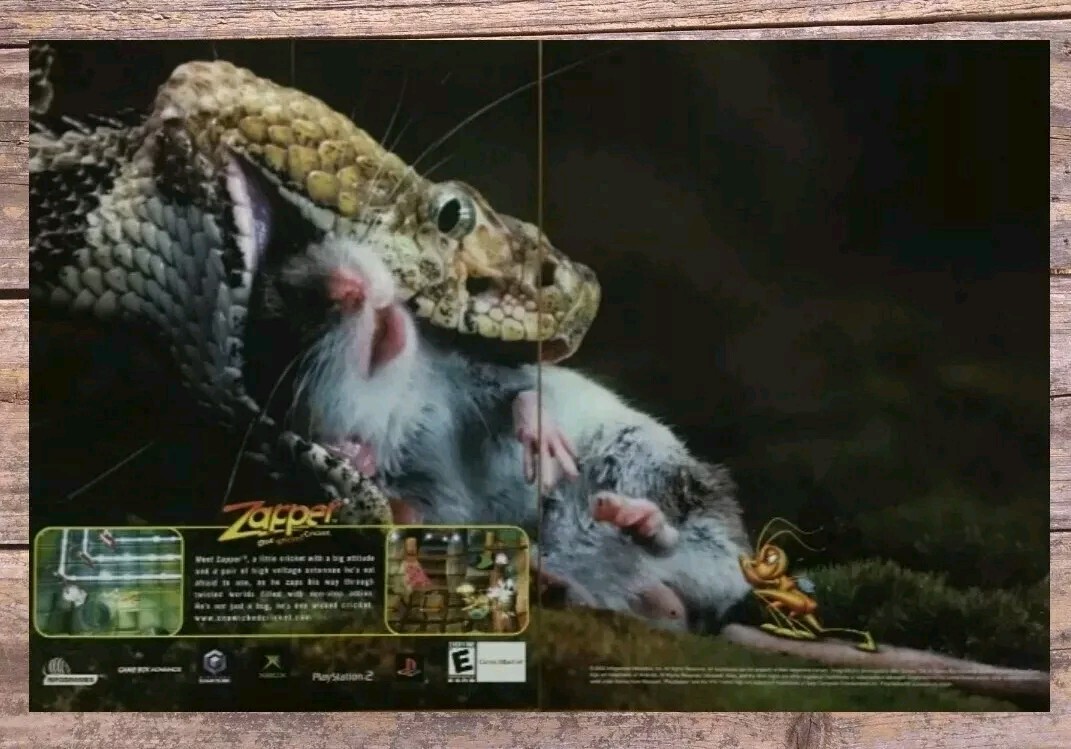 Zapper PS2 2002 Print Ad/Poster Official Video Game Promo Art Snake Eating Mouse
