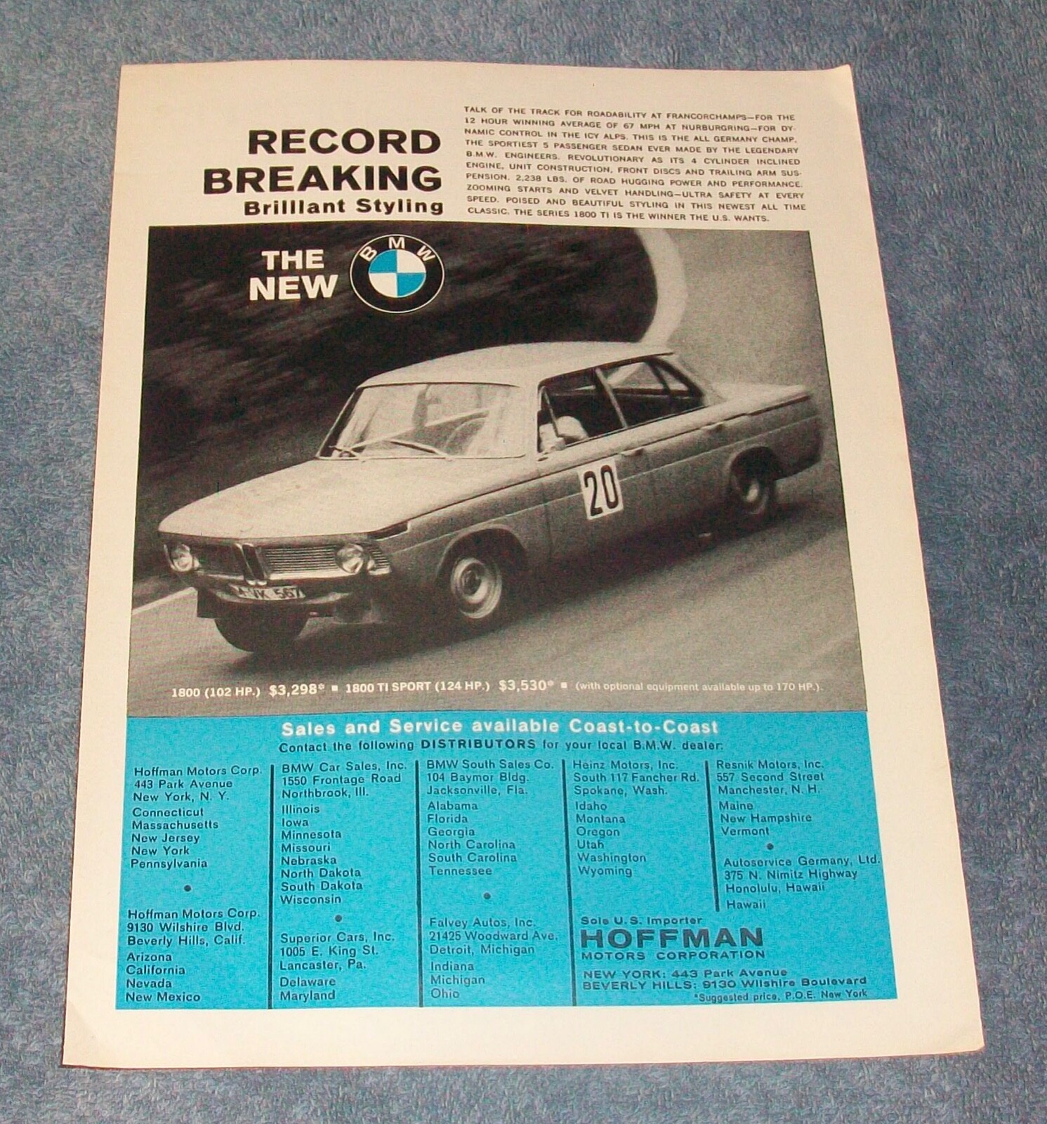 1965 BMW 1800 TI Sport Vintage Ad 