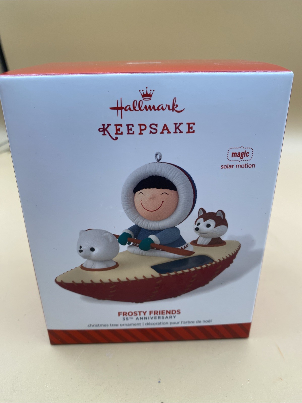2014 Hallmark FROSTY FRIENDS Magic Ornament KAYAK 35th ANNIVERSARY Solar Motion 