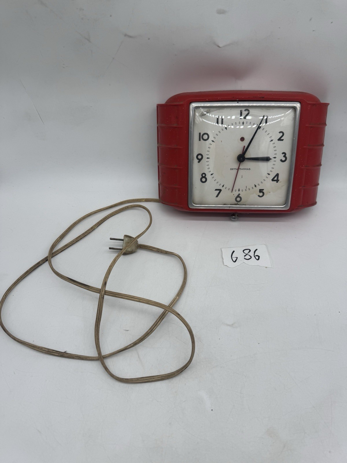 Seth Thomas Hitt Electric Wall Clock Model E854-003 Red Mid Century