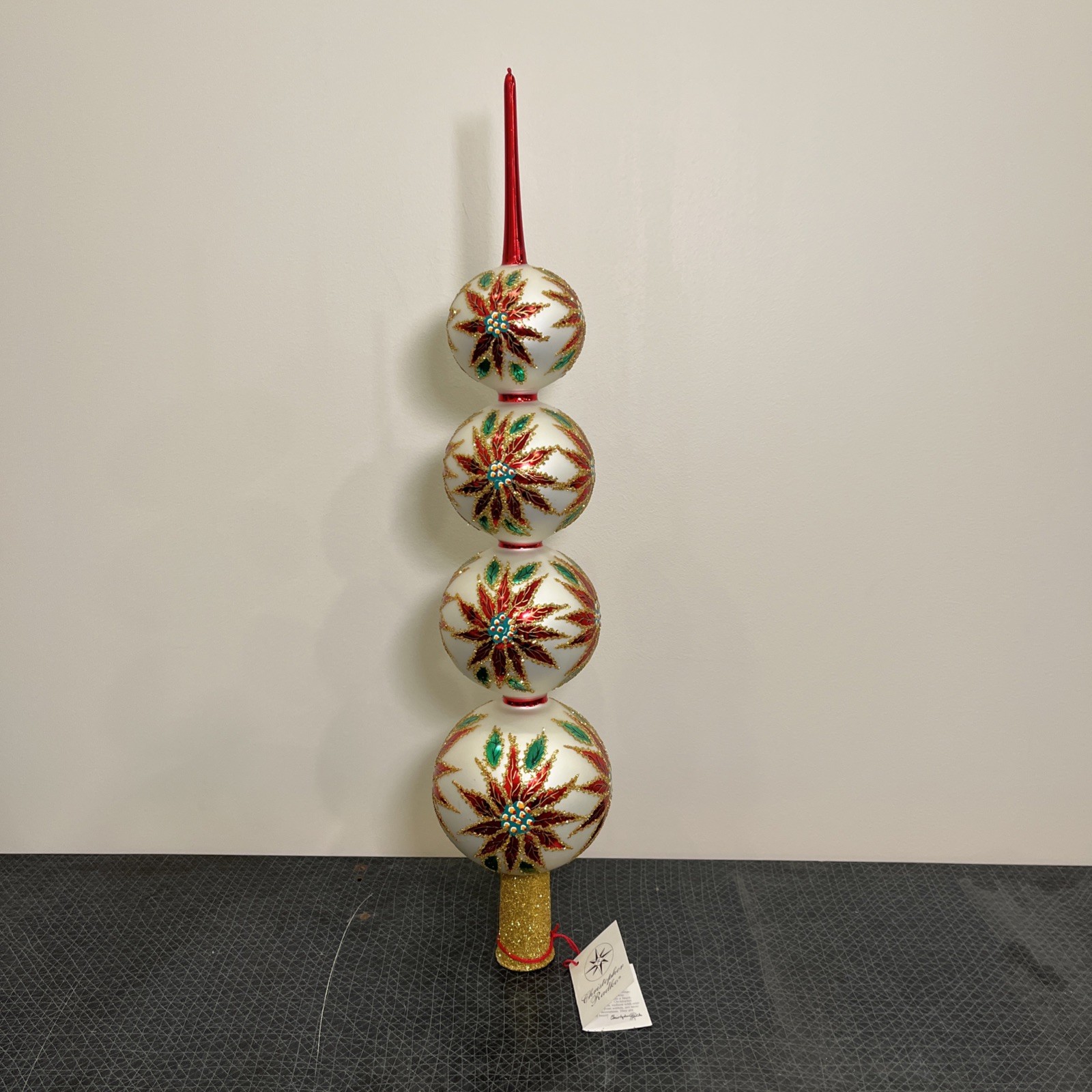 Christopher Radko 1997 NEW White Winter Blossom Finial Tree Topper Poinsettia 19