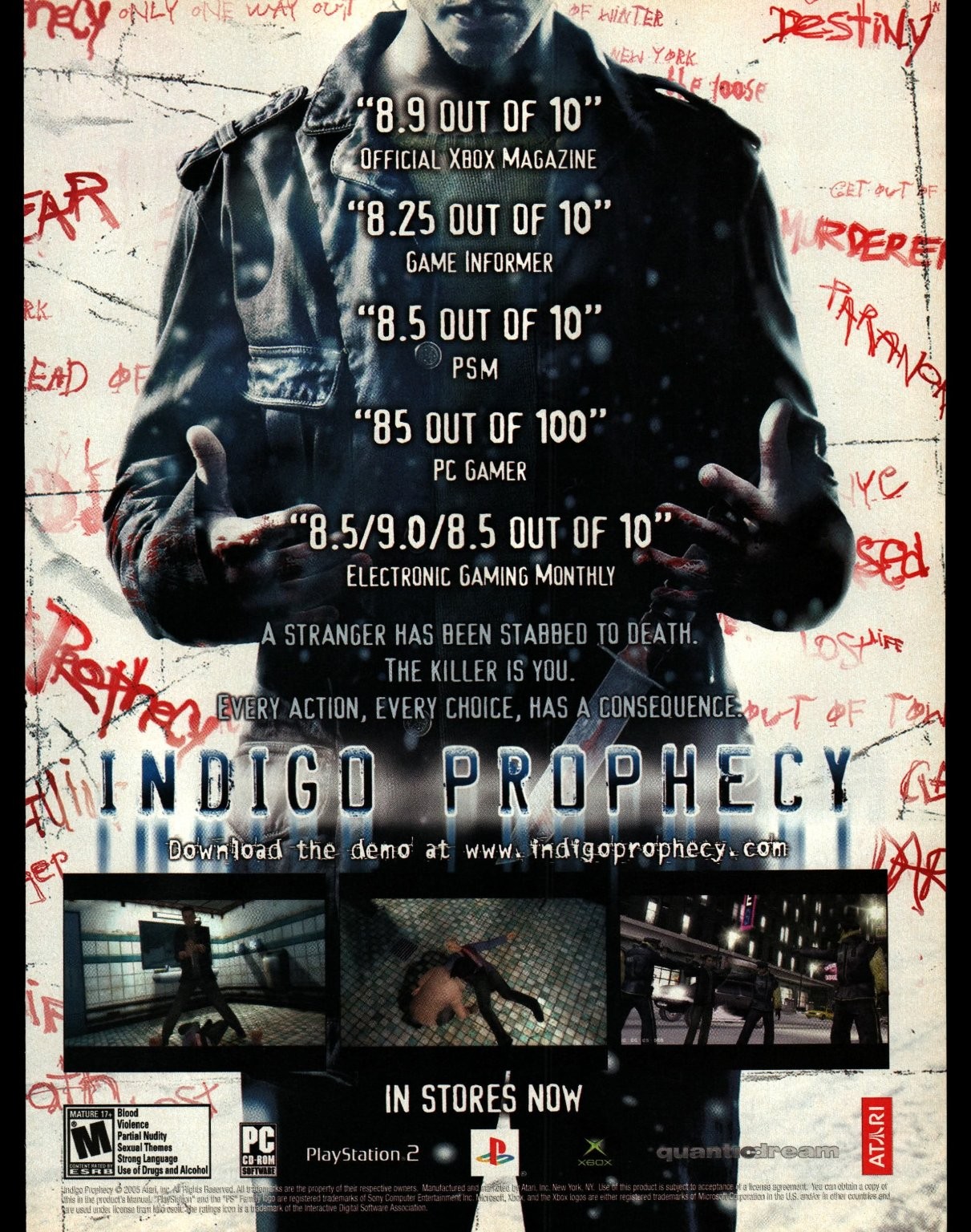 Indigo Prophecy Video Game Ad Atari Quantic Dream 2005 PS2 Xbox PC Promo Print
