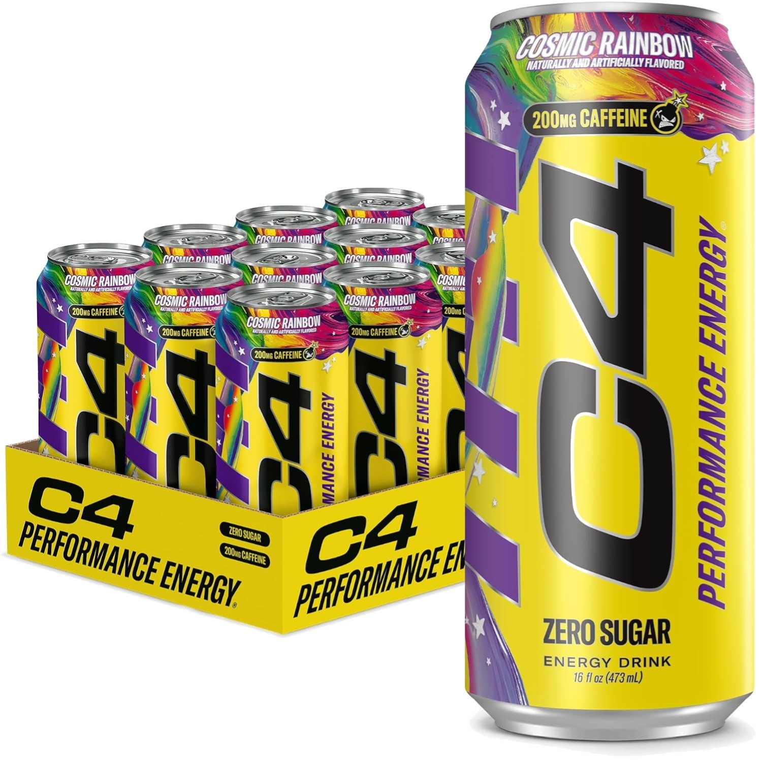 12-Pack Cosmic Rainbow 16 Fl Oz Energy Drink - Zero Sugar, 200mg Caffeine Boost