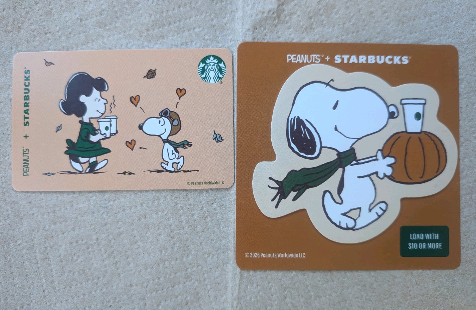 Starbucks Gift Card - NEW SNOOPY PEANUTS - lot of 2 -  