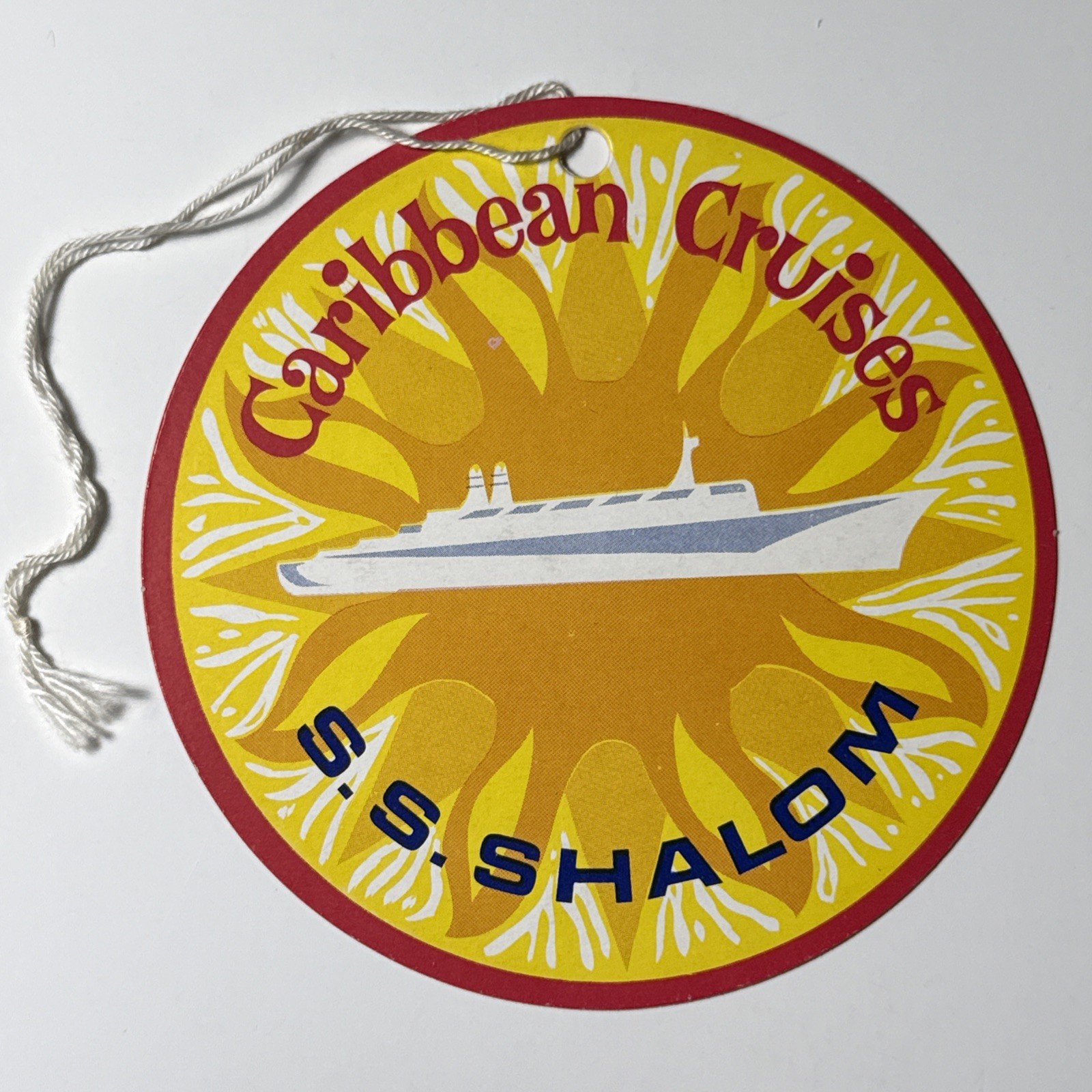 rare 1964 S.S. SHALOM Unused Luggage Tag ZIM ISRAEL NAVIGATION Cruise Ship Vtg