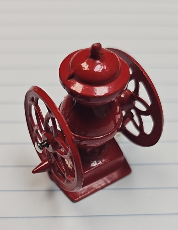 Dollhouse size Royal Miniatures red die cast metal coffee grinder mill NEW vntg-
