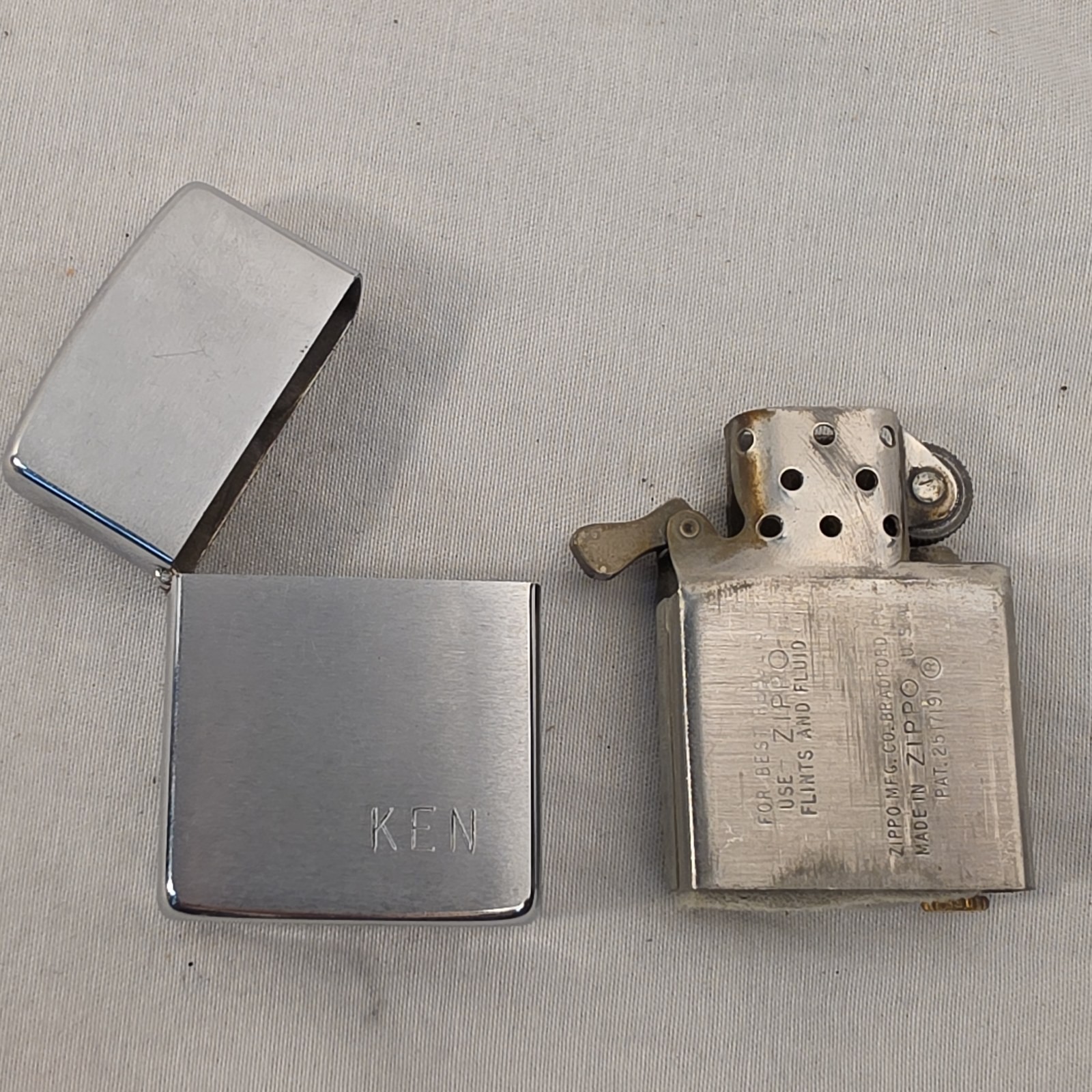 Vintage Zippo Lighter Pat 2517191 Bradford PA Engraved Ken Needs Flint 1950s