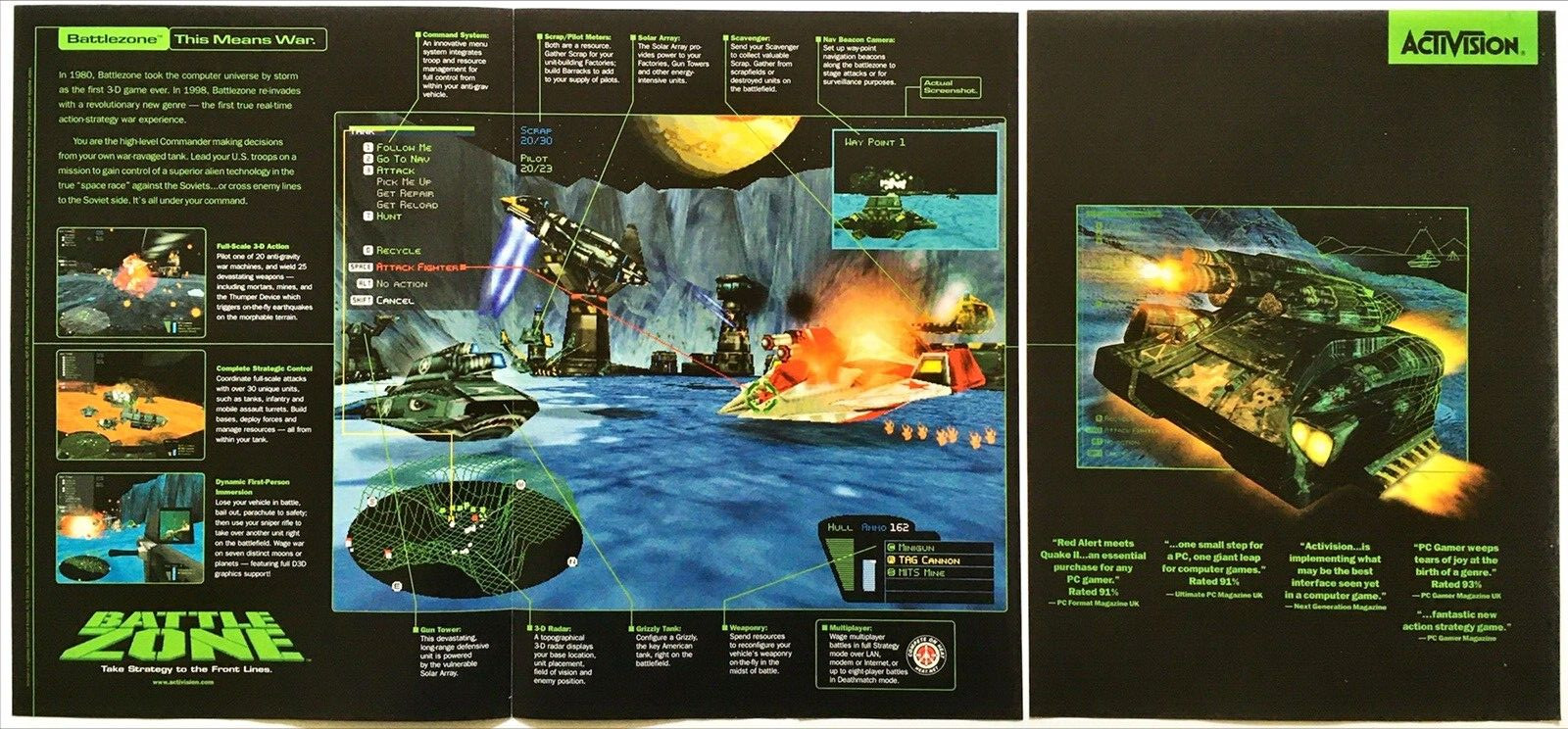Vintage 1998 Fold Out Poster Battlezone FPS PC Game Original Promo Print Ad Art