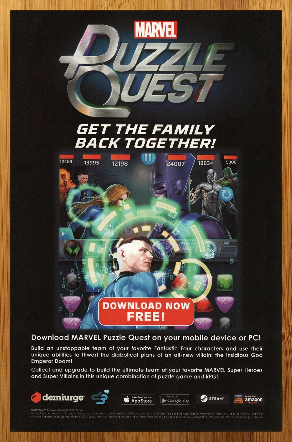 2012 Marvel Puzzle Quest PC Print Ad/Poster Fantastic Four Mobile Game Pop Art