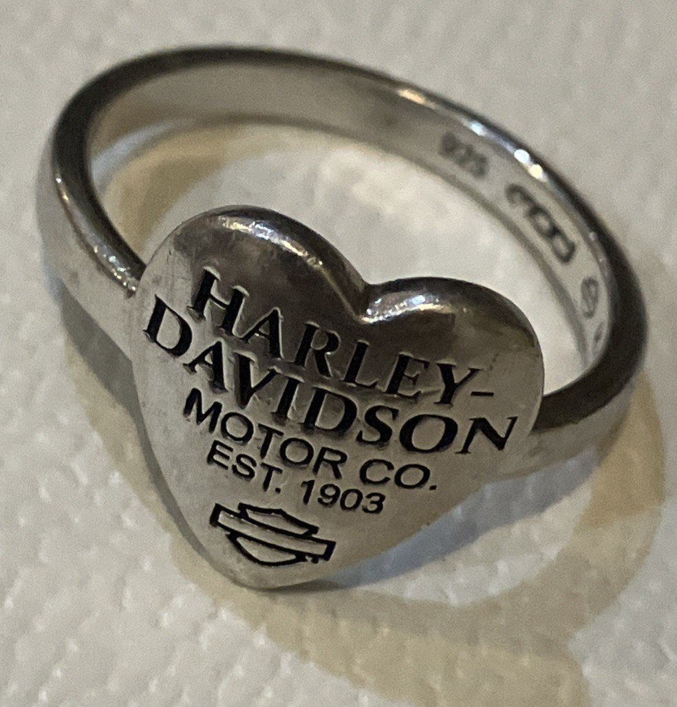 Authentic limited edition 925 sterling Silver Harley Davidson Heart Ring Sz 7.25
