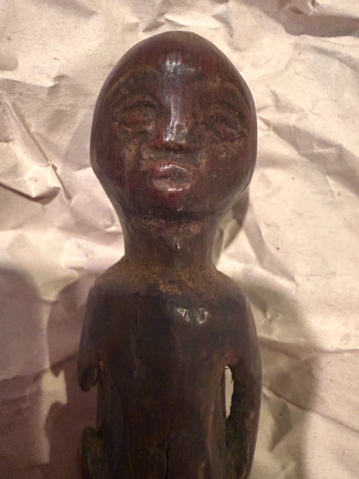 Vintage African Tribal Style Carved Wooden Seated Figure on Base – 5\