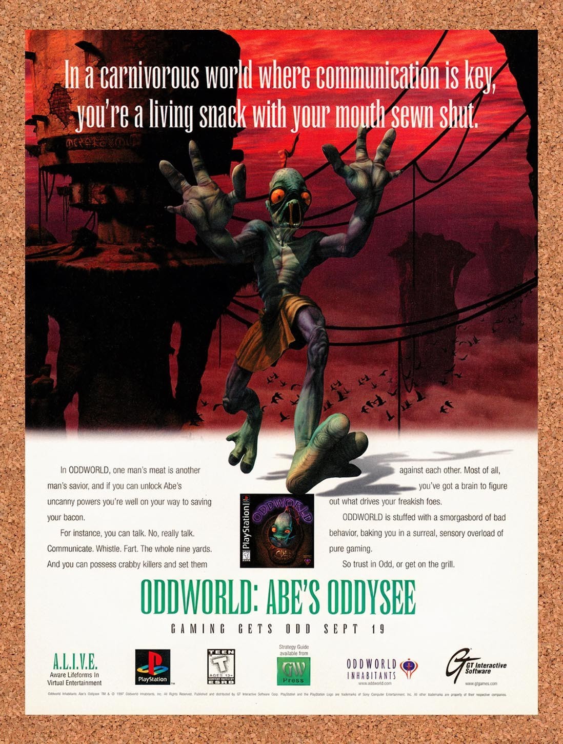 1997 Oddworld Abes Oddysee PS1 Original Advertisement / Retro Promo v11
