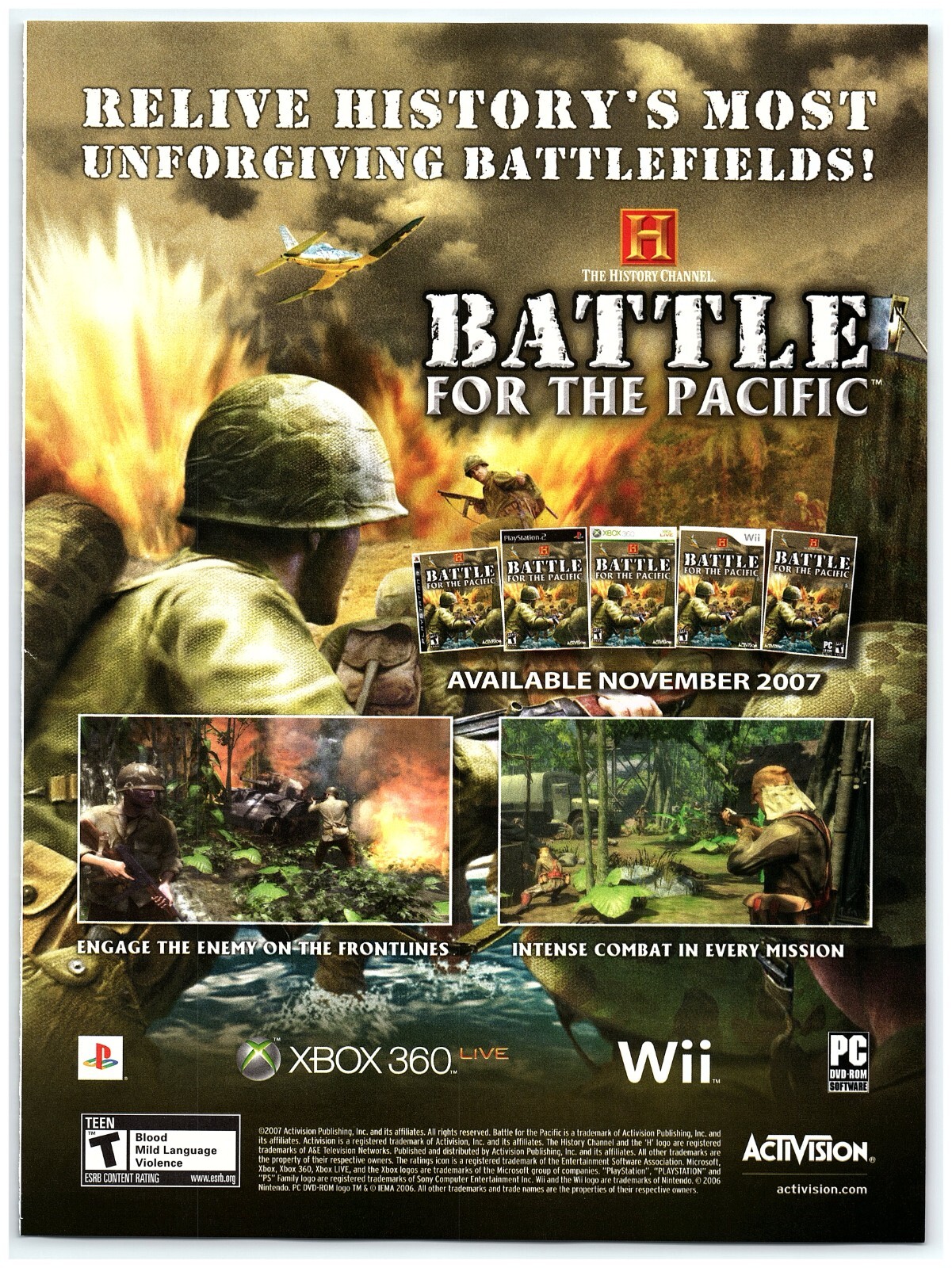 Print Ad, 2007 Battle For The Pacific Video Game History Channel Battlefields PS
