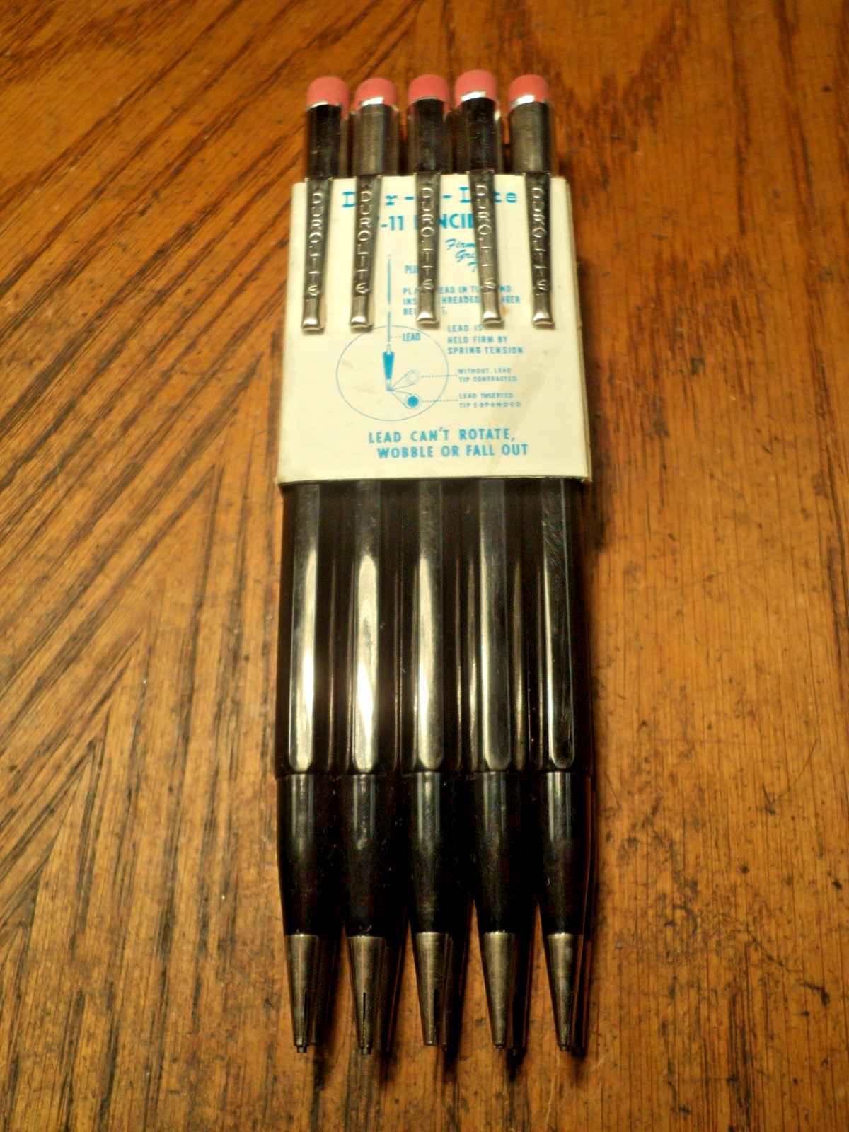 Vintage 10 Pack Durolite Mechanical Pencil Black Body & Tip NOS Seconds? 5-3/4