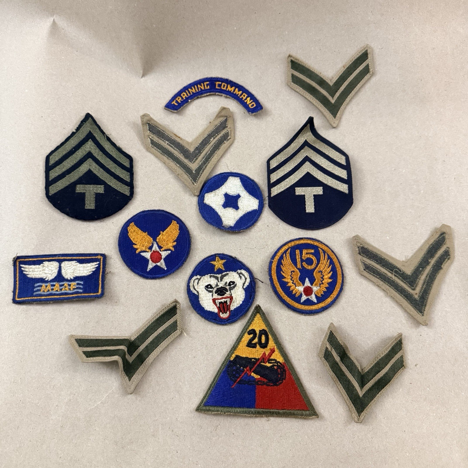 Vtg WWII US Army Air Force Patch Lot Alaska Polar Bear MAAF 20th Armored T4