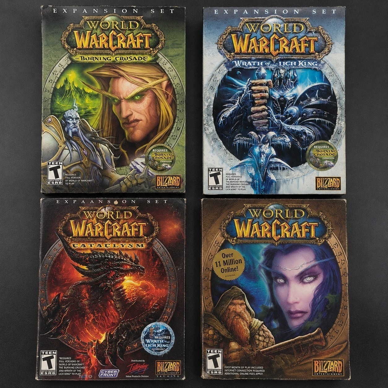 World of Warcraft PC 4 Game Lot Burning Crusade Lich King Cataclysm Box Manuals