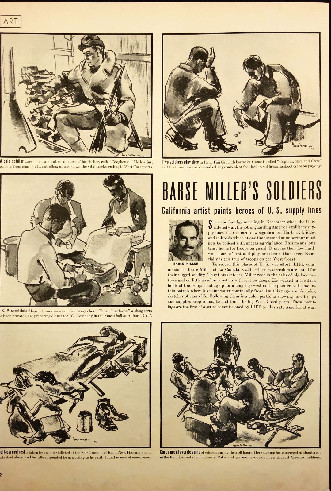 1942 Barse Miller's Soldiers Heroes  WWII Sketches Vintage Magazine Prints