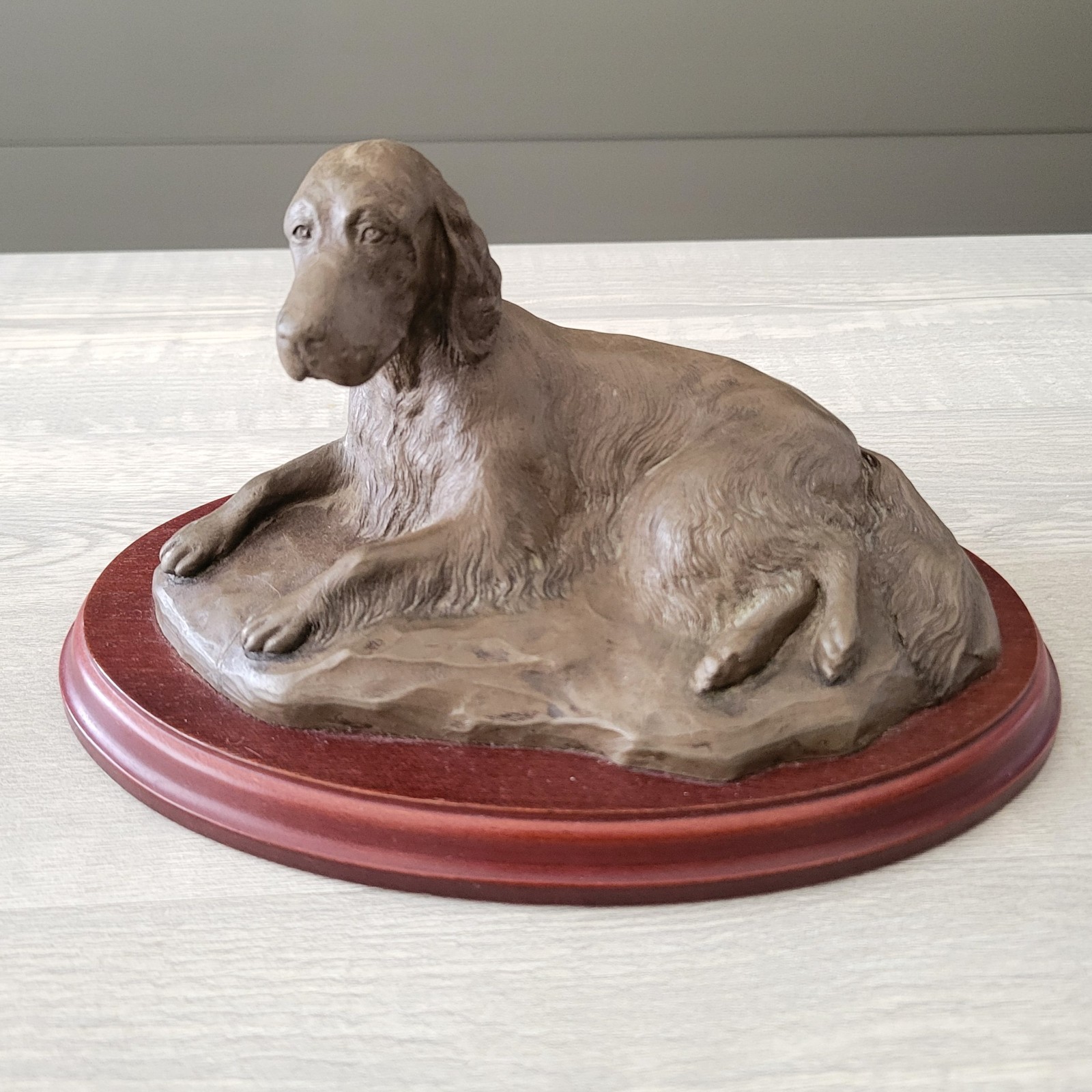 Vintage English Setter Bronze Tone Dog Statue Signed 37/500 On Wood Base EUC