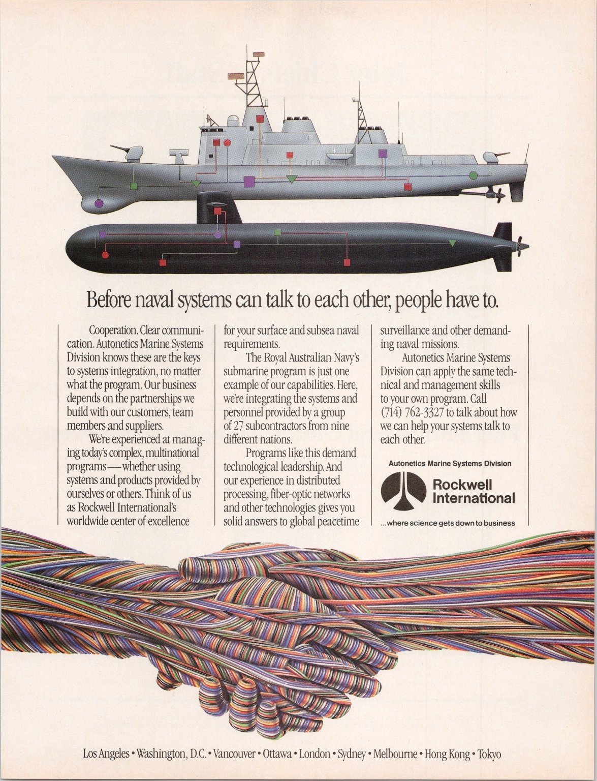 Rockwell International Vintage 1990 Naval Systems Magazine Ad Submarine