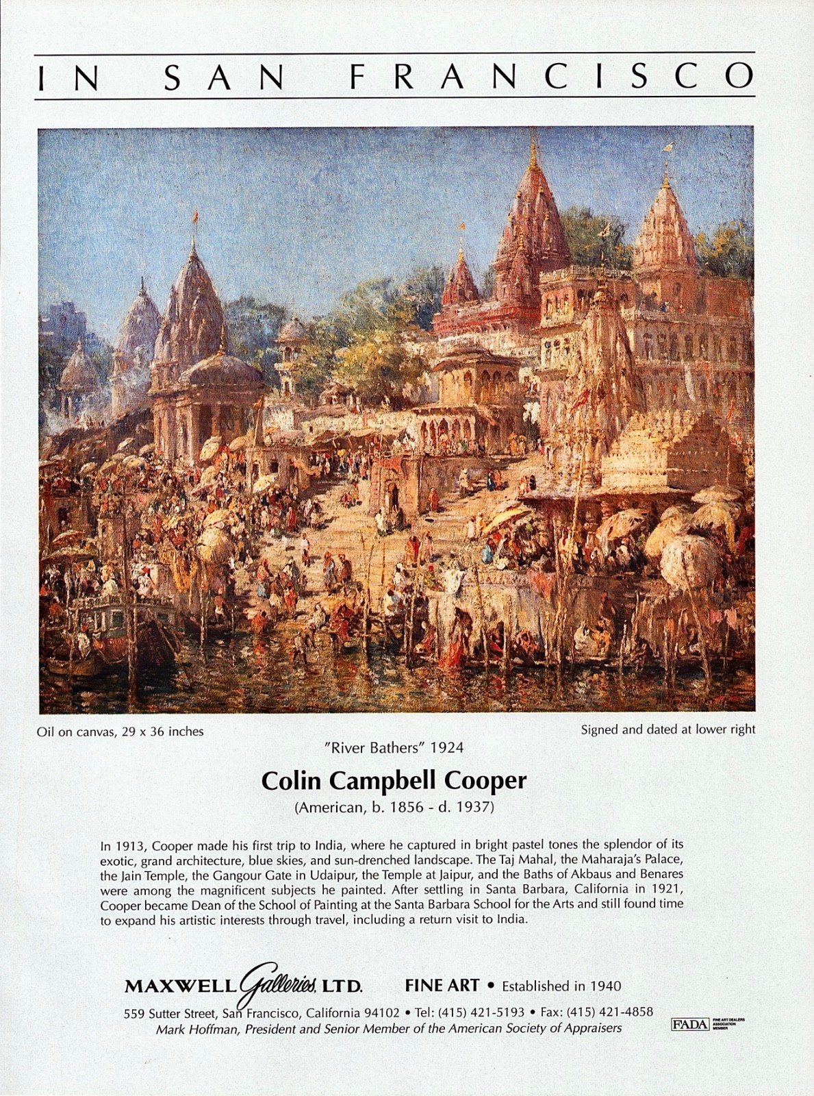 2000 COLIN CAMPBELL COOPER Art Gallery Exhibition 1-Page Magazine PRINT AD