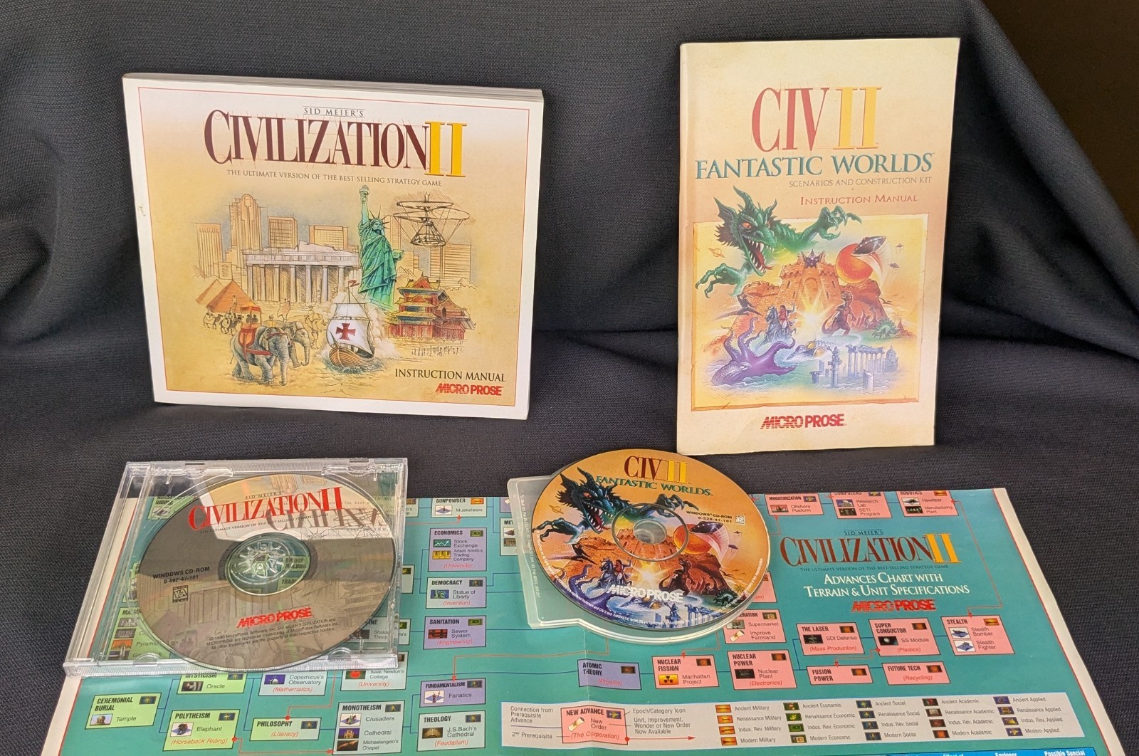 Sid Meier's Civilization II (PC, 1996) CD + Fantastic Worlds expansion pack