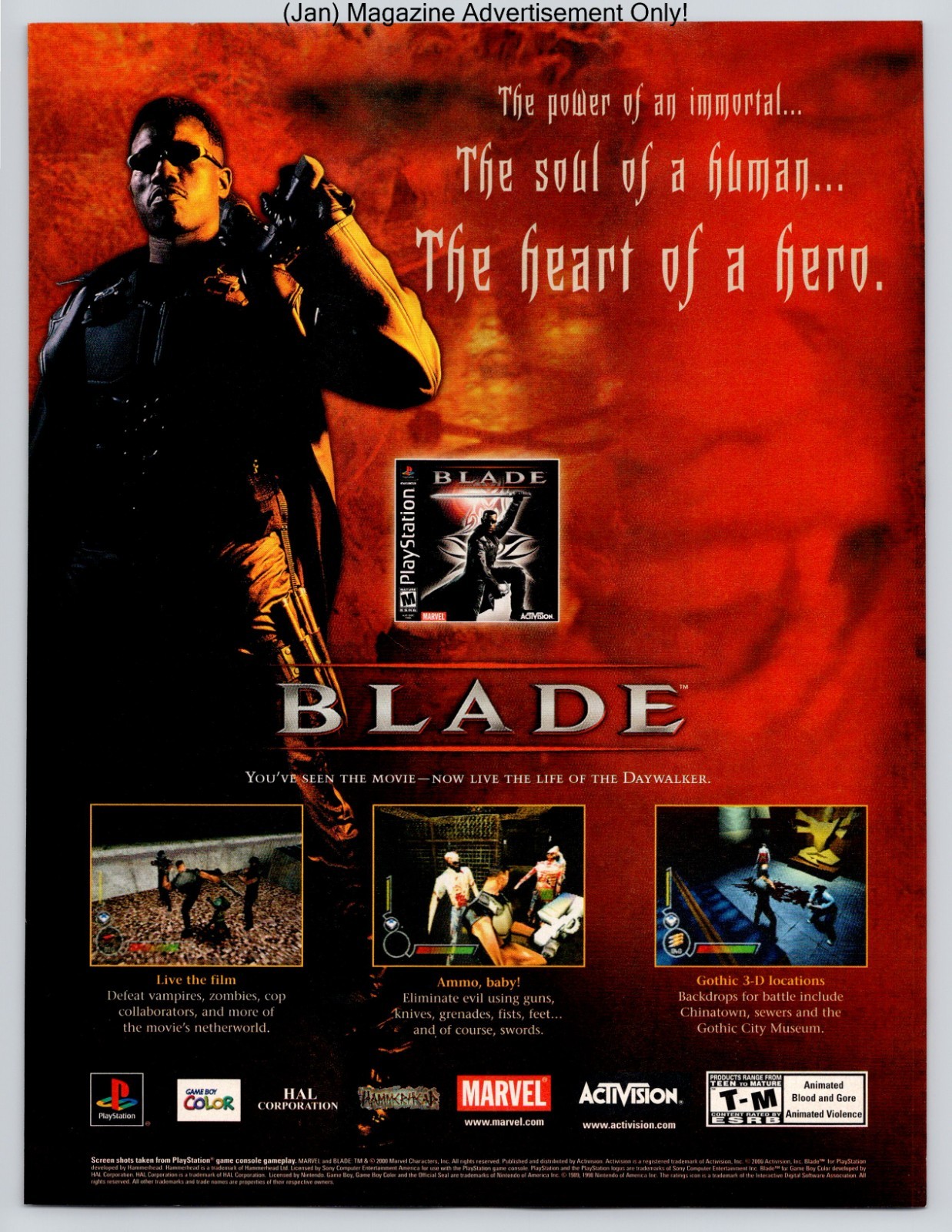 Blade Marvel Activision PlayStation Daywalker Vampire Movie 2001 Advertisement