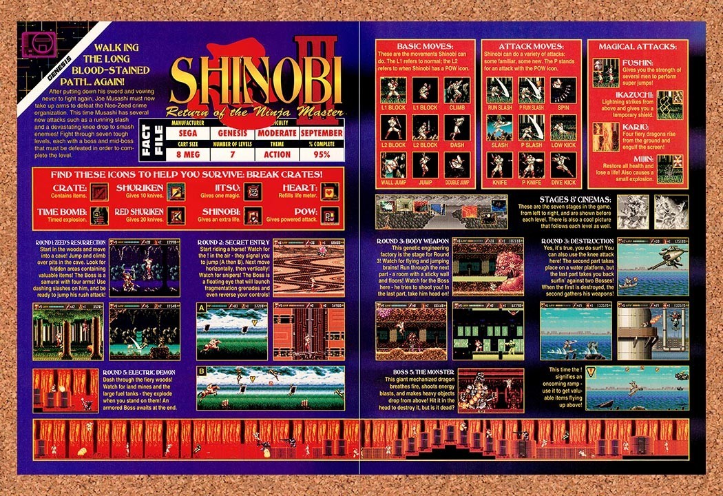 1992 Shinobi III Return Of The Ninja Master Genesis Original Ad / Retro Promo v5