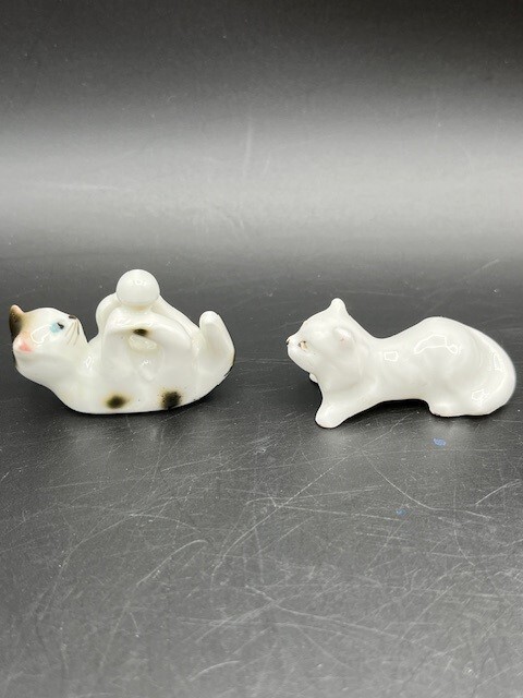 Lot 2 Vintage Mini Mid Century 1950\'s Ceramic Kitty Cat Kitten Kitschy