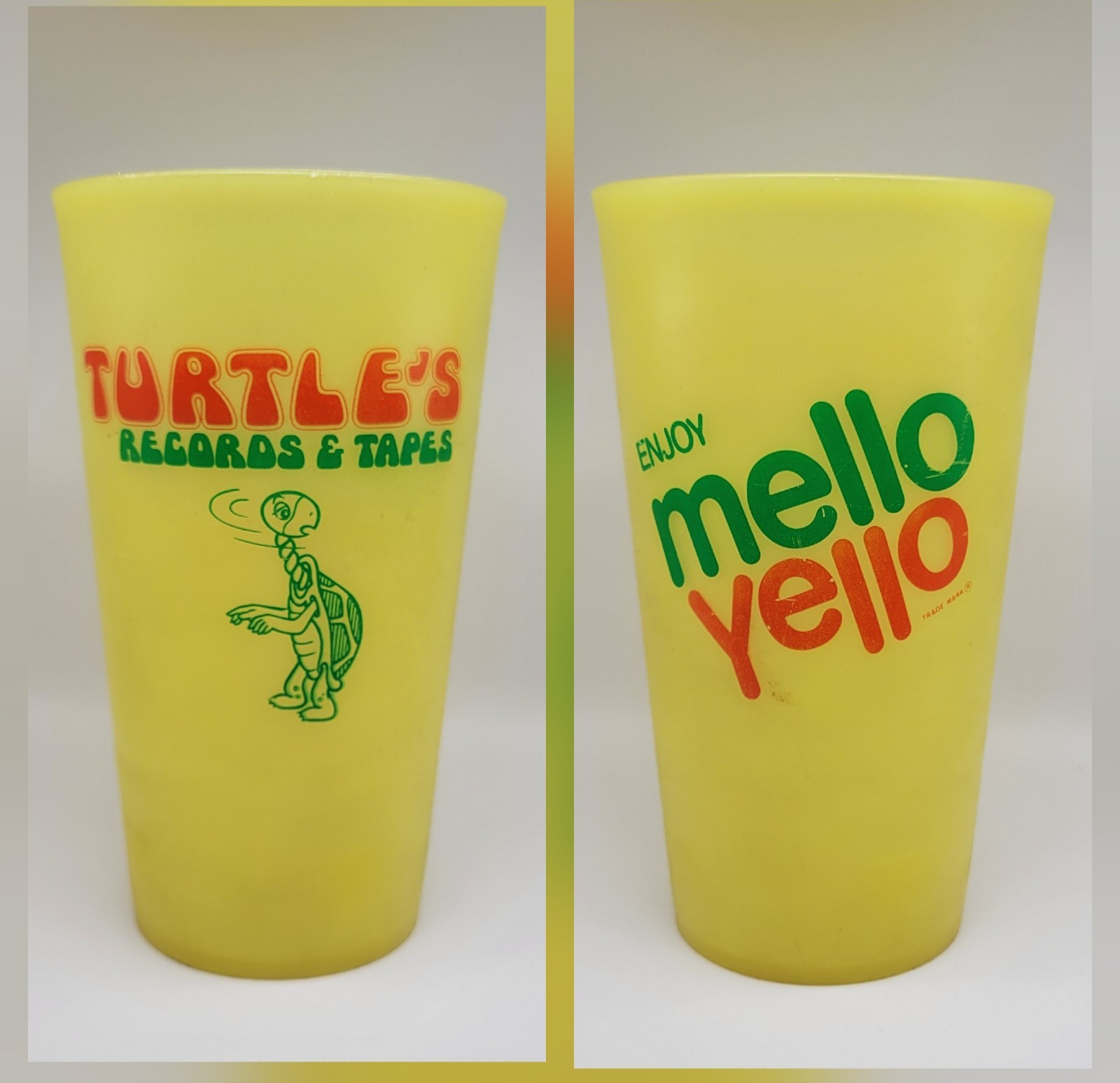 Vintage Turtles Records & Tapes Enjoy Mello Yello Advertising Tumbler Cup