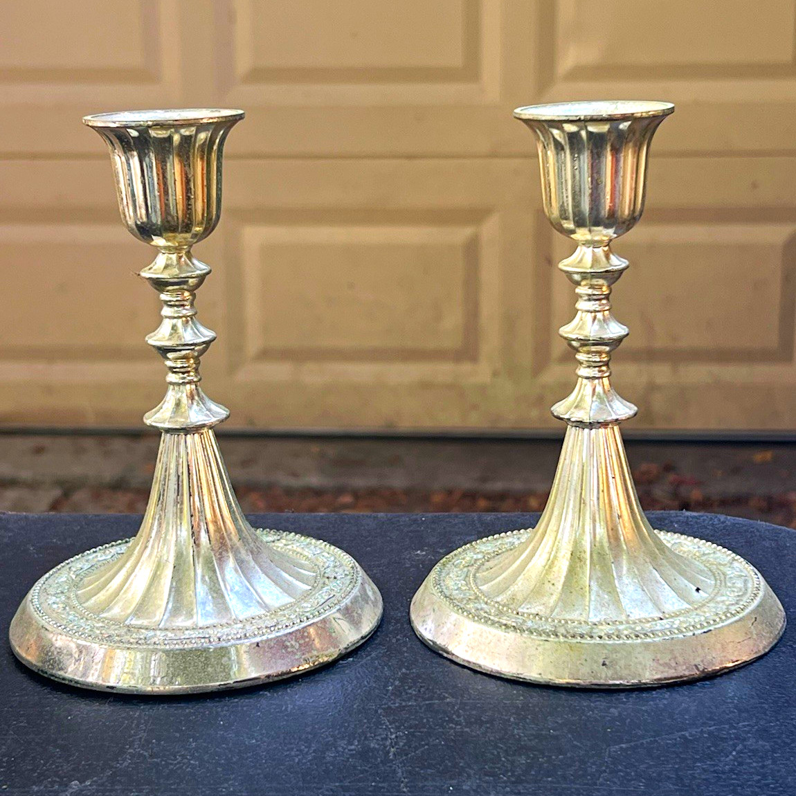 Pair Silver-Tone Silver Plated Metal Round Taper Candle Holders, 2-Pack
